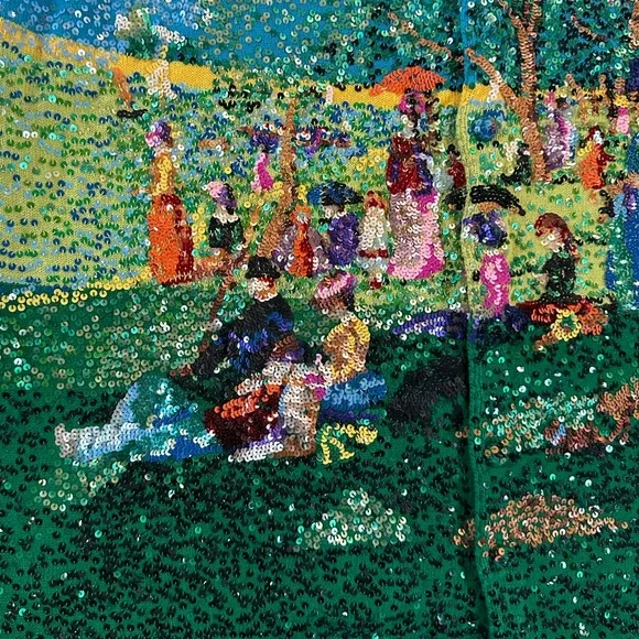 MICHAEL SIMON Vintage Seurat Sunday Afternoon sequined button front cardigan 3X - Picture 5 of 15